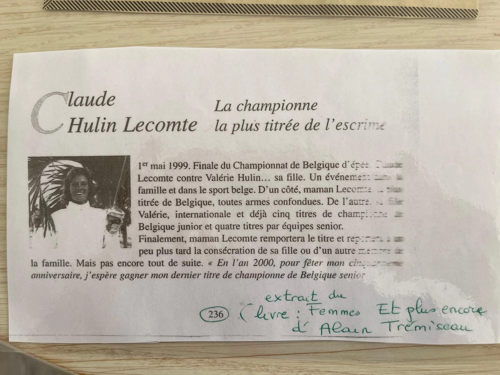 Article au titre Claude Hulin Lecomte La championne la plus titrée de l'escrime